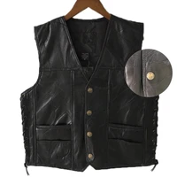 1pcs punk biker vest lace button autumn sleeveless jacket for men black leather polyester motorcycle vest for men