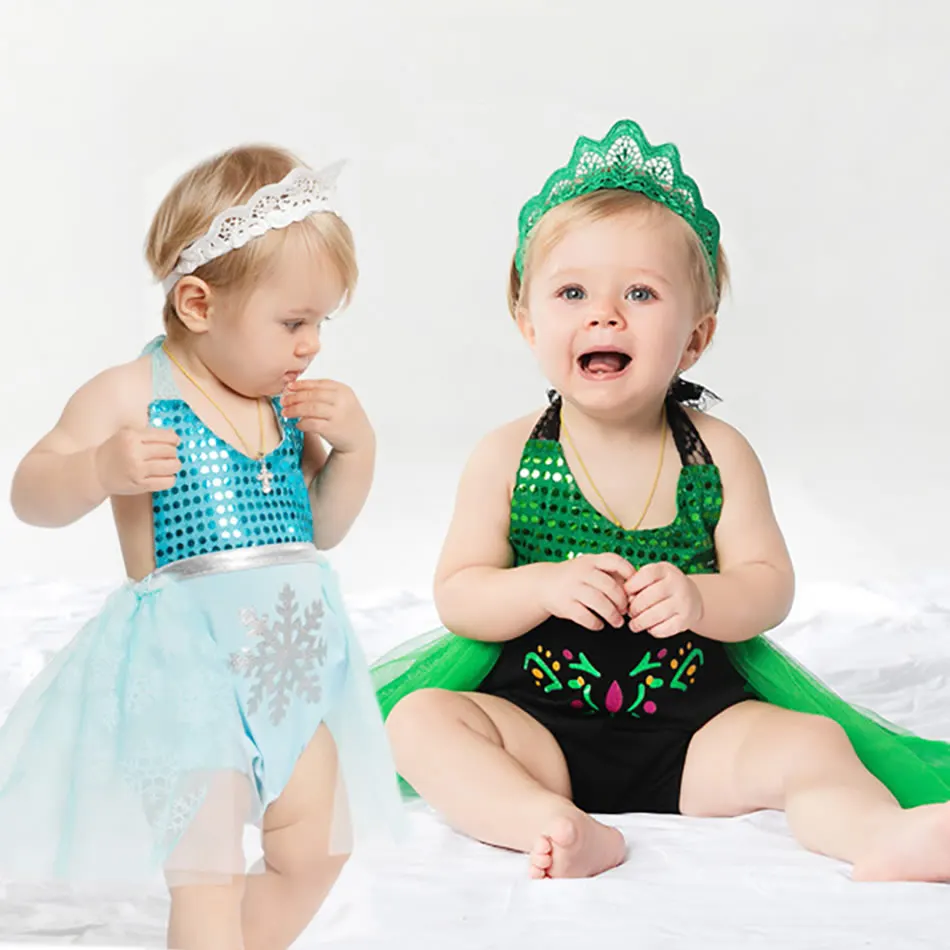 

Нарядный комбинезон Эльзы и Анны для маленьких девочек; Летняя Пляжная Милая одежда с блестками и русалочкой; Повседневная одежда из тюля с ...