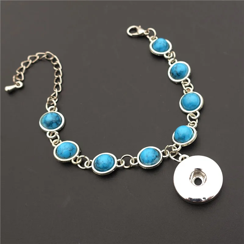 

Resin Stone Charms Metal 18mm Snap Buttons Bracelet Women Ethnic Jewelry
