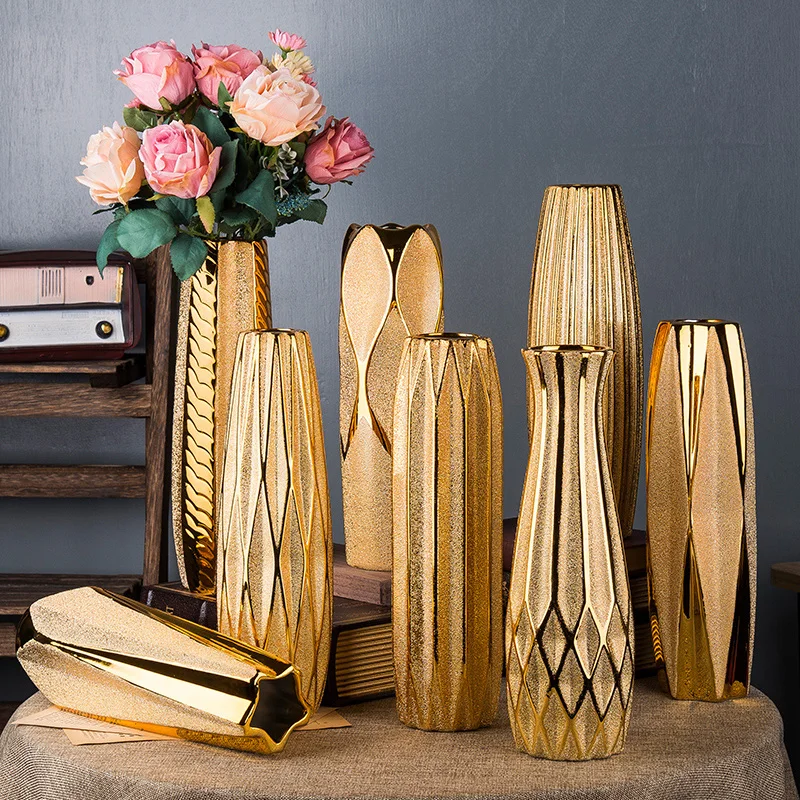 

30CM Luxury Europe Gold Ceramic Vase Home Decor Creative Design Porcelain Decorative Flower Vase For Wedding Decoration