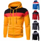 Модная мужская Осенняя теплая Повседневная Спортивная Толстовка в стиле пэчворк куртка с капюшоном на молнии с длинным рукавом пальто мужская куртка # g3