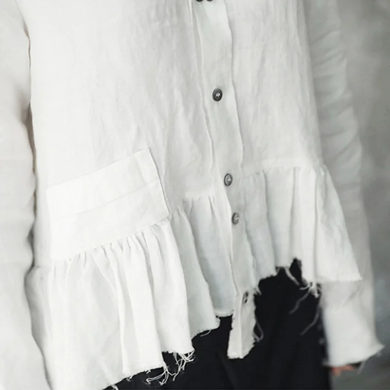 

GALCAUR White Women's Shirts Lapel Collar Long Sleeve Ruffles High Waist Asymmetrical Blouses Female Autumn 2020 Fashion Clothes