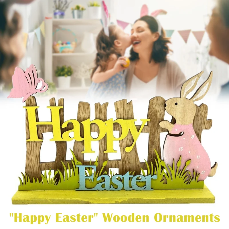 

"Happy Easter" Wooden Ornaments Simple Rabbit Decoration Crafts For Home Decoration Craft Gifts F2