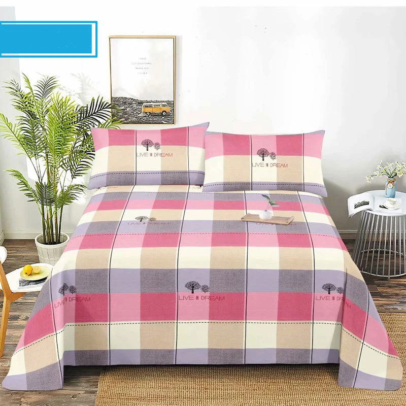 

3/4 Pcs Classic Style Plaid Tree Printing Cotton Pillow Case Bed Sheet Breathable Comfortable Single Double Bedding Set Oceania