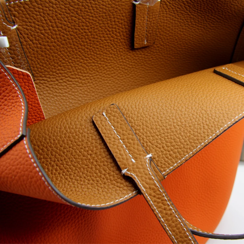 

H Style New Double-Sided Leather Vertical Version Tote Bag Head Layer Cowhide Single-Shoulder Multi-Purpose Large-Capacity Fashi