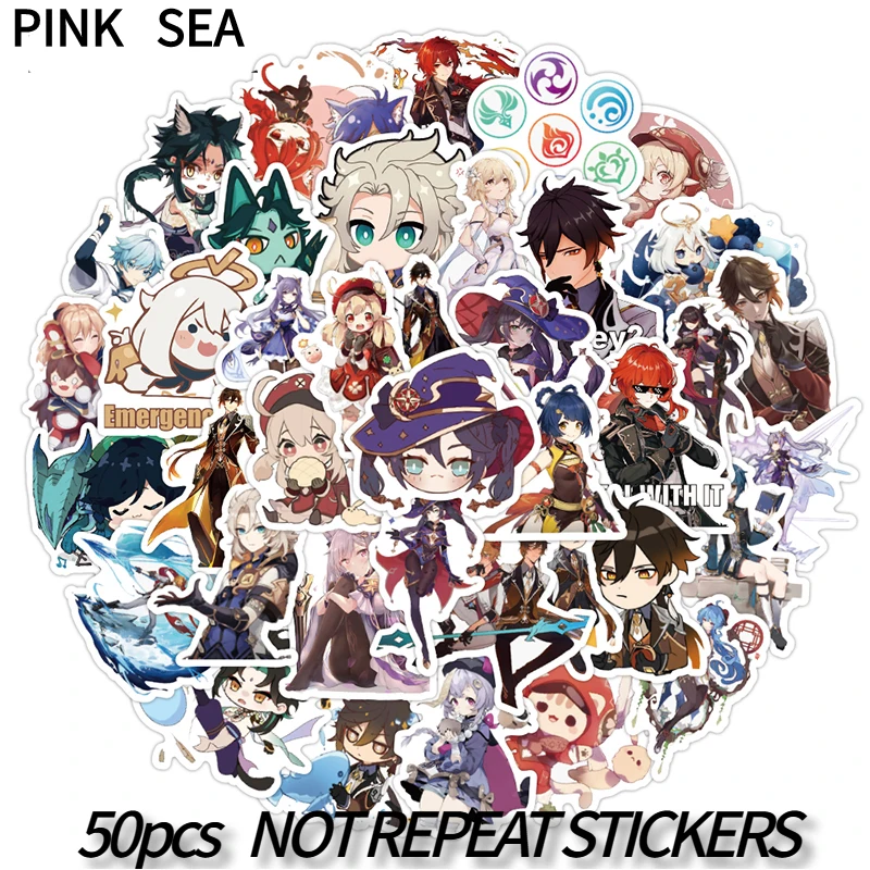 

10/30/50Pcs/set Genshin Impact Cartoon Game Stickers For Case Suitcases Kid Diy Helmet Phone Skateboard Gift Luggage Laptop
