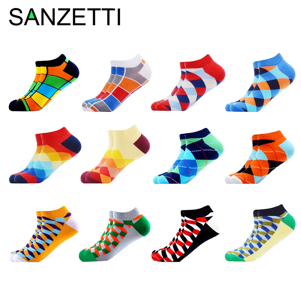 Сланцы SANZETTI 12 пар/лот летние мужские хлопчатобумажные носки до лодыжки на каждый