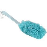 1pc long handle bath flower scrubber bath ball large size bathing brush soft bubble gauze mesh rubbing back shower plastic