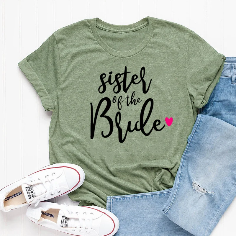 

bridesmaids Sister of the Bride Shirt Bachelorette Party Tshirt Aesthetic Female Cotton O Neck Casual Short Sleeve Top Tees goth