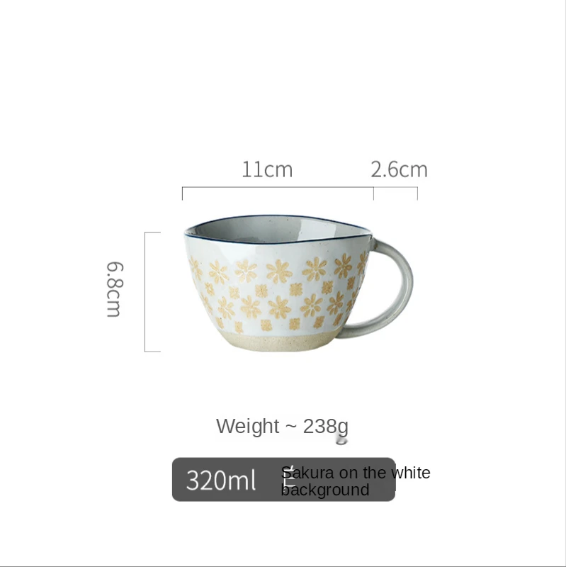 320ml / 400ml Japanese ceramic coffee cup with handle retro pastoral water embossed Mug creative milk Drinkware | Дом и сад