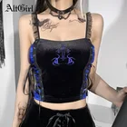 Женский бархатный топик AltGirl Y2k, готический топик в стиле панк, темный академический центр, эмо, УКОРОЧЕННЫЙ ТОПИК в клетку, с завязками, без бретелек