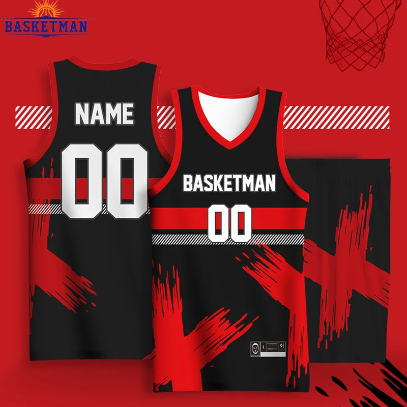

Basketball Uniforms For Men Sportwear Full Sublimation Customizable Team Name Logo Printed Stripe Patchwork Jerseys Tracksuits