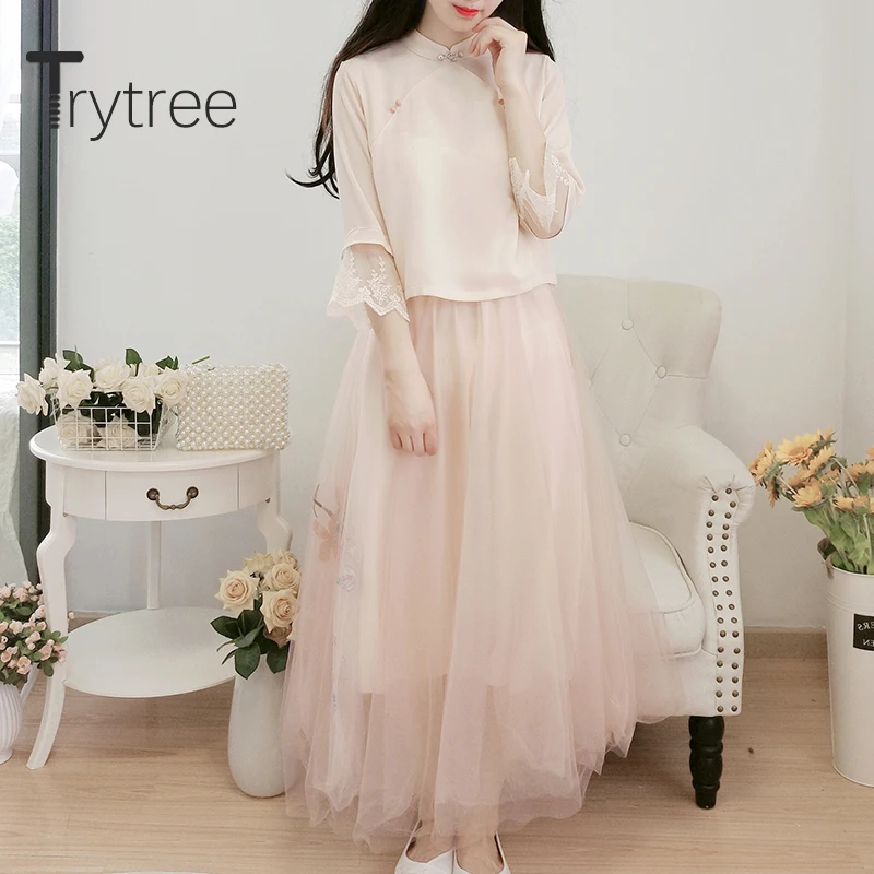 Женский комплект из двух предметов Trytree повседневный кружевной топ с