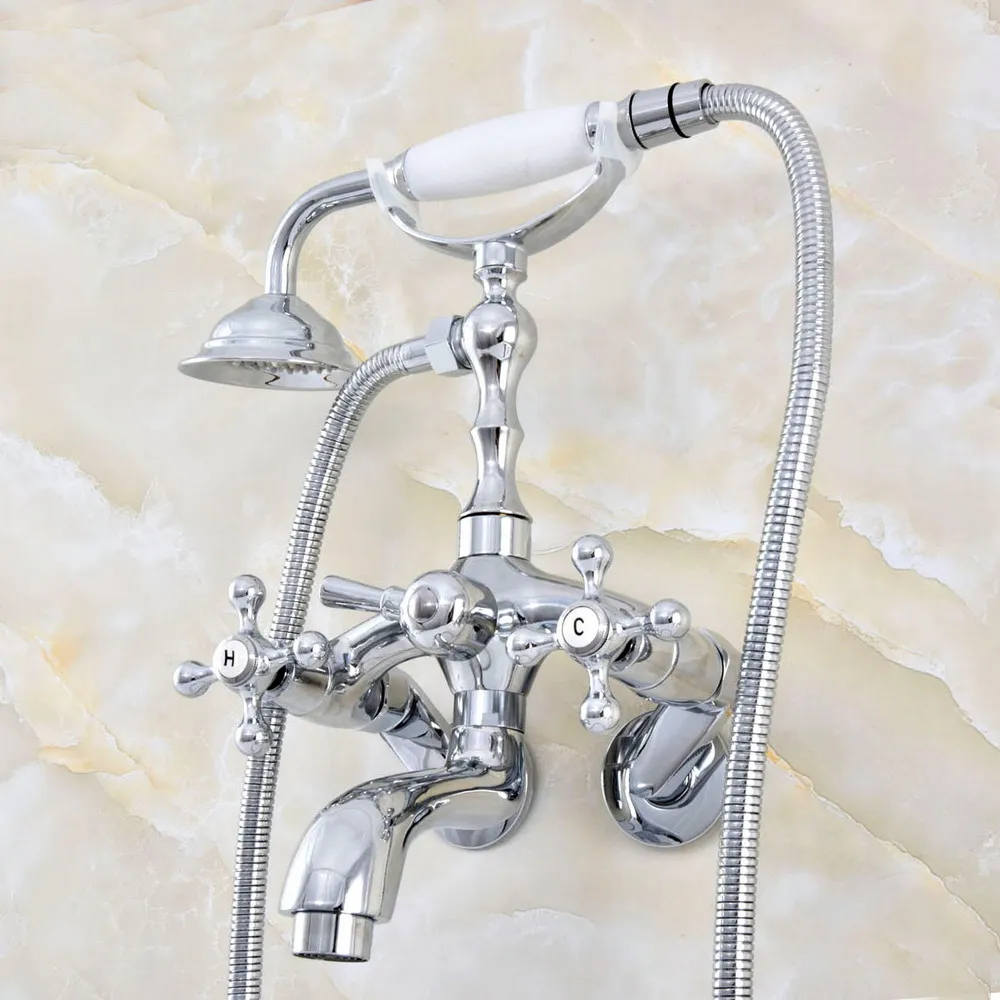 Серебристый полированный хромированный латунный настенный кран для ванной