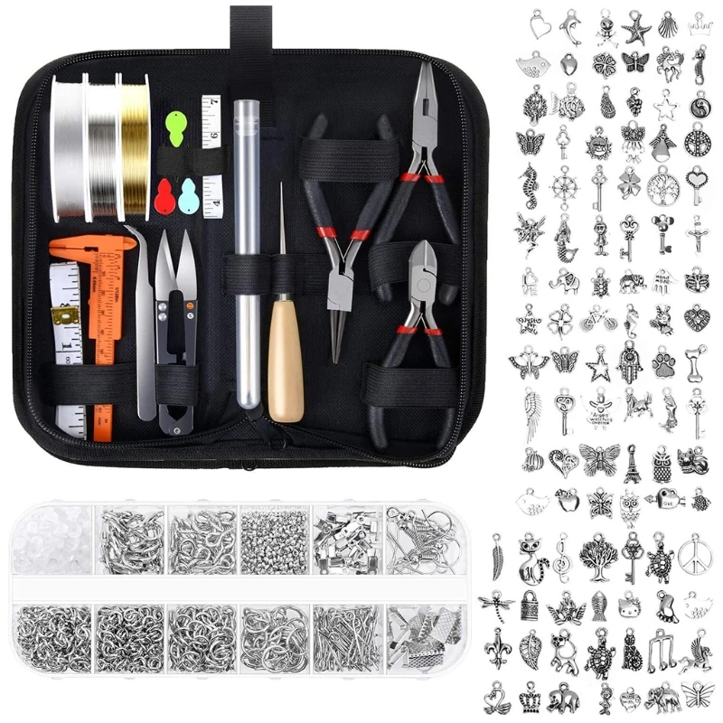 

Jewelry Making Supplies Set with Jewellery Wires Findings Kit DIY Crafts Tools