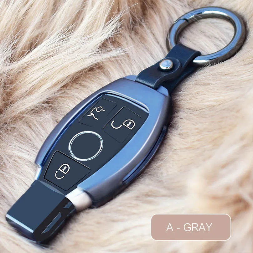 A - Gray Алюминиевый чехол для ключей, зеркальная крышка, брелок, корпус, держатель, брелок для Mercedes Benz A B R G Class GLK gla W204 W251 W463 W176 - Название цвета: A - Gray