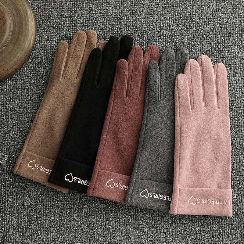 

New Women Winter Keep Warm Touch Screen Thin Section Gloves Single Layer Plus Velvet Inside Female Elegant Soft Cycling Gloves