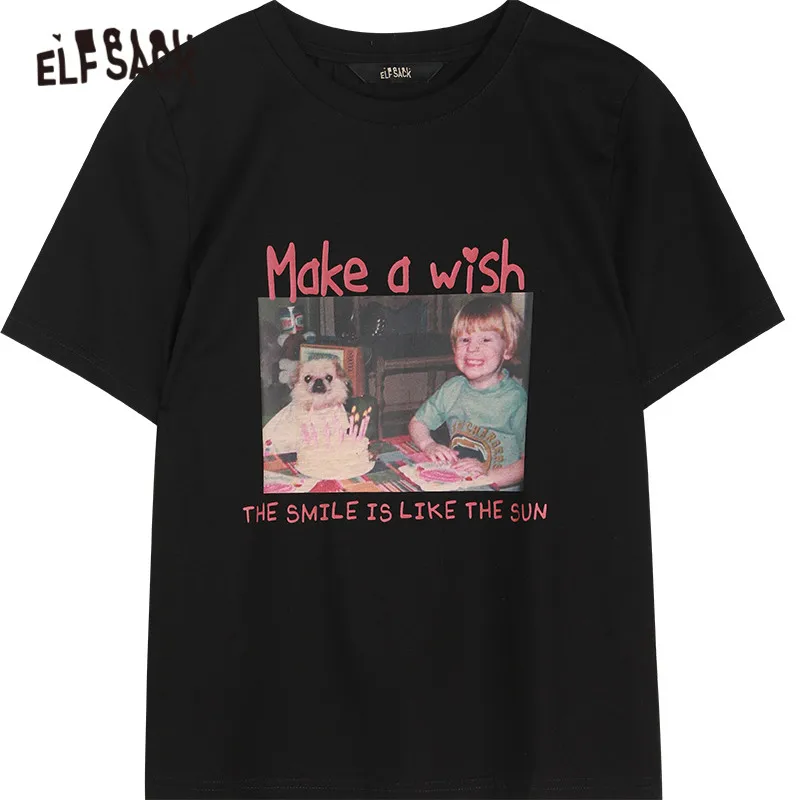 

ELFSACK Harajuku Graphic Print Casual Pullover T-Shirt Women,2021 Spring ELF Vintage Short Sleeve Female Basic Daily Summer Tops