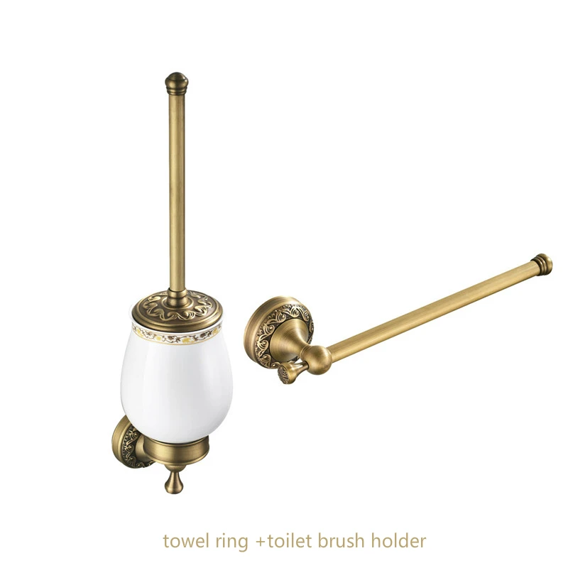 toliet accessory set solid brass toilet brush holder 2 piece bathroom accessories set toilet roll paper holder bronze towel ring free global shipping