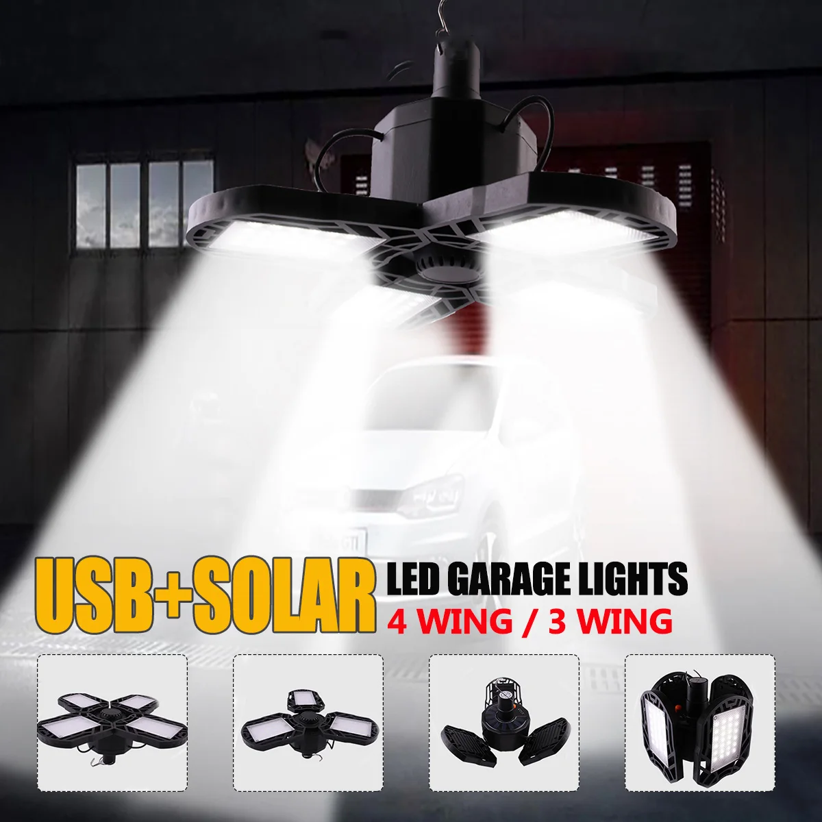

96 LED Garage Light Solar Lamp 100/120w Deformable High Power Light Warehouse Workshop Remote Control Foldable Industrial Ligtht