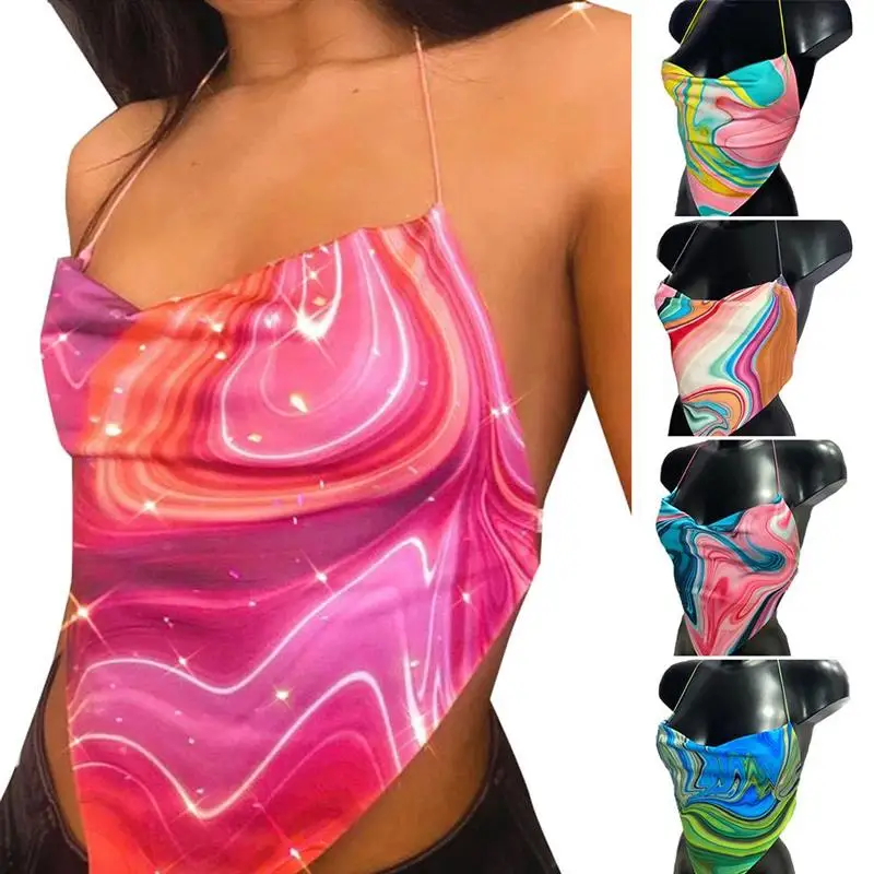 

Contrast Color Women's Camisole Sleeveless crop Top for Nightclub Party Ladies Backless Lace Up Vest