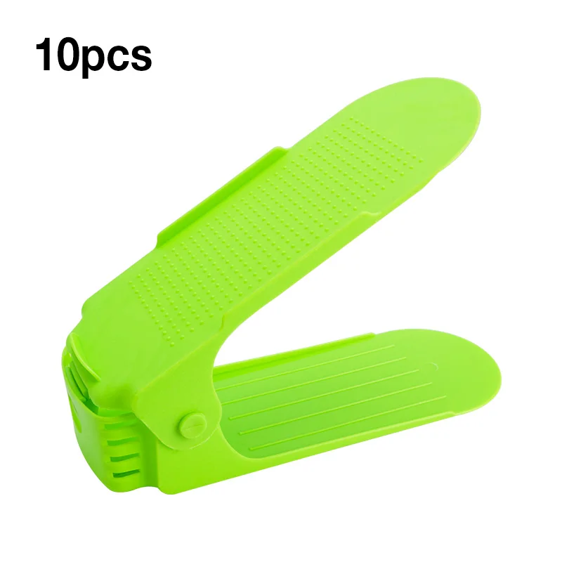 10pcs---green 10 шт. органайзер для обуви, двойной стеллаж для обуви, регулируемый диапазон экономии пространства, полка для хранения обуви, слот для хранения пространства, шкаф, диапазон обуви - Цвет: 10pcs---green