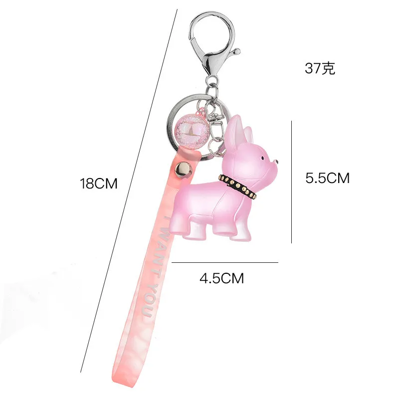 

Kawaii Jelly Color French Fighting Dog Keychain Jewelry Acrylic Crystal Puppy Doll Bag Pendant Girl Christmas Gift Birthday Gift