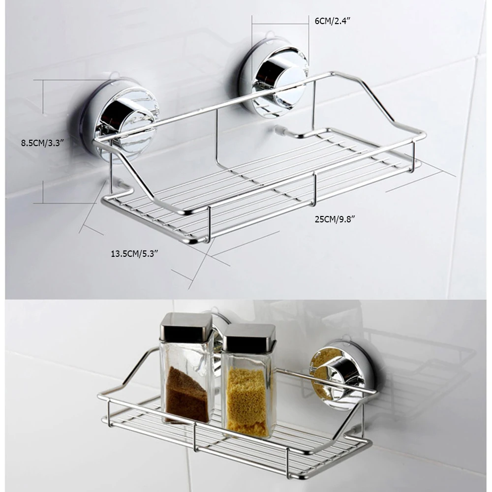 

Stainless Steel Strong Lock Suction Cups Bathroom Suction Shower Shelf Rust Free Deep Basket Dishrack For Shampoo Stand