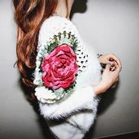 ladies temperament stretch knitted sweater irregular hollow rose flower oversized loose warm pullover