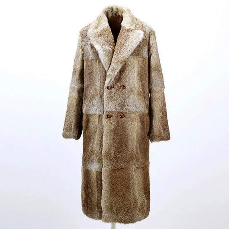 

New Autumn Winter Fashion Warm Mens Fur Coat Mid-length Leather Real Hare Fur Man Fur Tide Minimalist Overcoat Oversize Outwear
