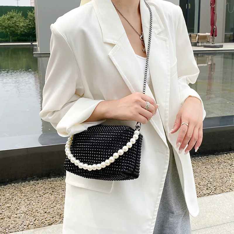 Brand Chain Shoulder Bags Women Diamond Luxury Handbags Lady Box Messenger Pack Design Evening Bag Satchels Pearl Crossbody Bag