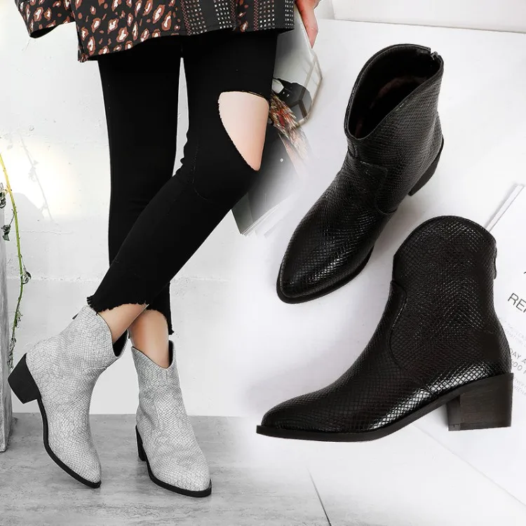 2019 повседневные ковбойские Полусапоги в западном стиле сезон осень-зима женские