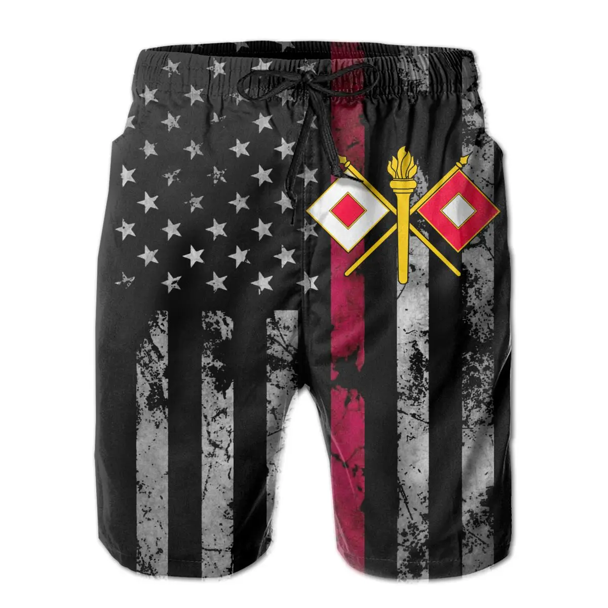 

US Army Signal Corps Men's Shorts Casual Classic Fit Drawstring Summer Beach with Elastic Waist and Pockets M