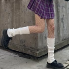 Однотонные черные крутые вязаные длинные носки в стиле панк, женские уличные эластичные гетры до колена, женские теплые тонкие готические носки в стиле хип-хоп для рок
