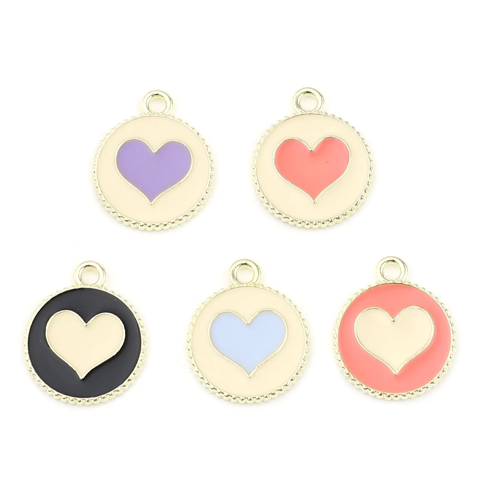 

20pcs Heart Charms Round Gold Color Heart Enamel Charm DIY Jewelry Making Findings Accessory Metal Charm Pendants Couple Gifts