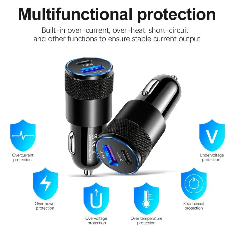 

15W USB Car Charger PD Steel Aluminum Alloy Cigarette Lighter Adapter 3.1A Mobile Fast USB Charger for iPhone Xiaomi samsung