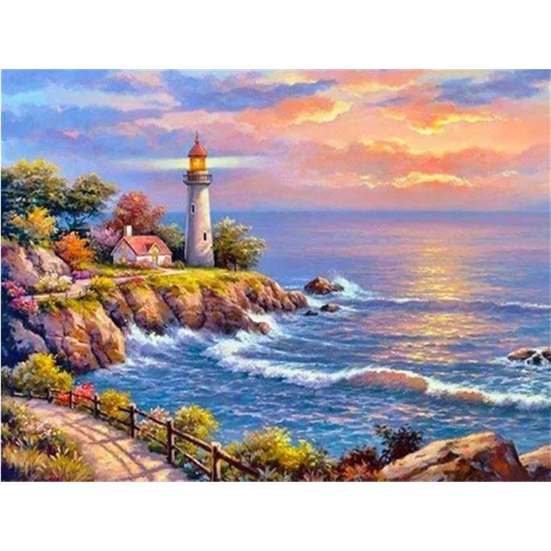 

5D DIY Diamond Seaside Lighthouse Full Square Diamond Painting Cross Stitch Landscape Embroidery Home Decoration