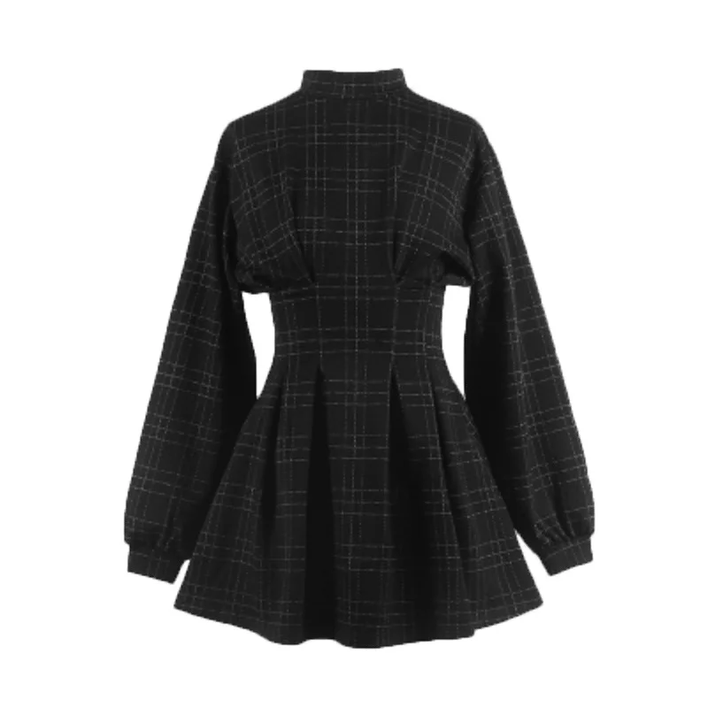 

Женское винтажное мини-платье Goth Dress, черное плиссированное платье в клетку в стиле ретро, с длинным рукавом, в стиле эмо, 2021