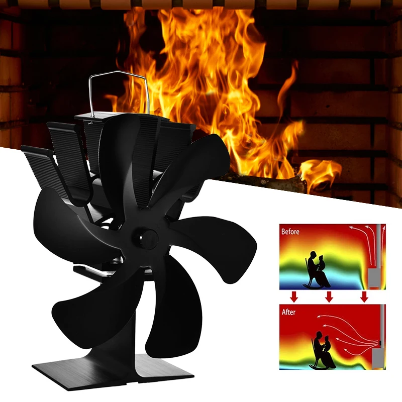6 Black Fireplace Fan Upgraded Heat Powered Stove Log Wood Burner Ecofan Quiet Efficient Distribution | Обустройство дома