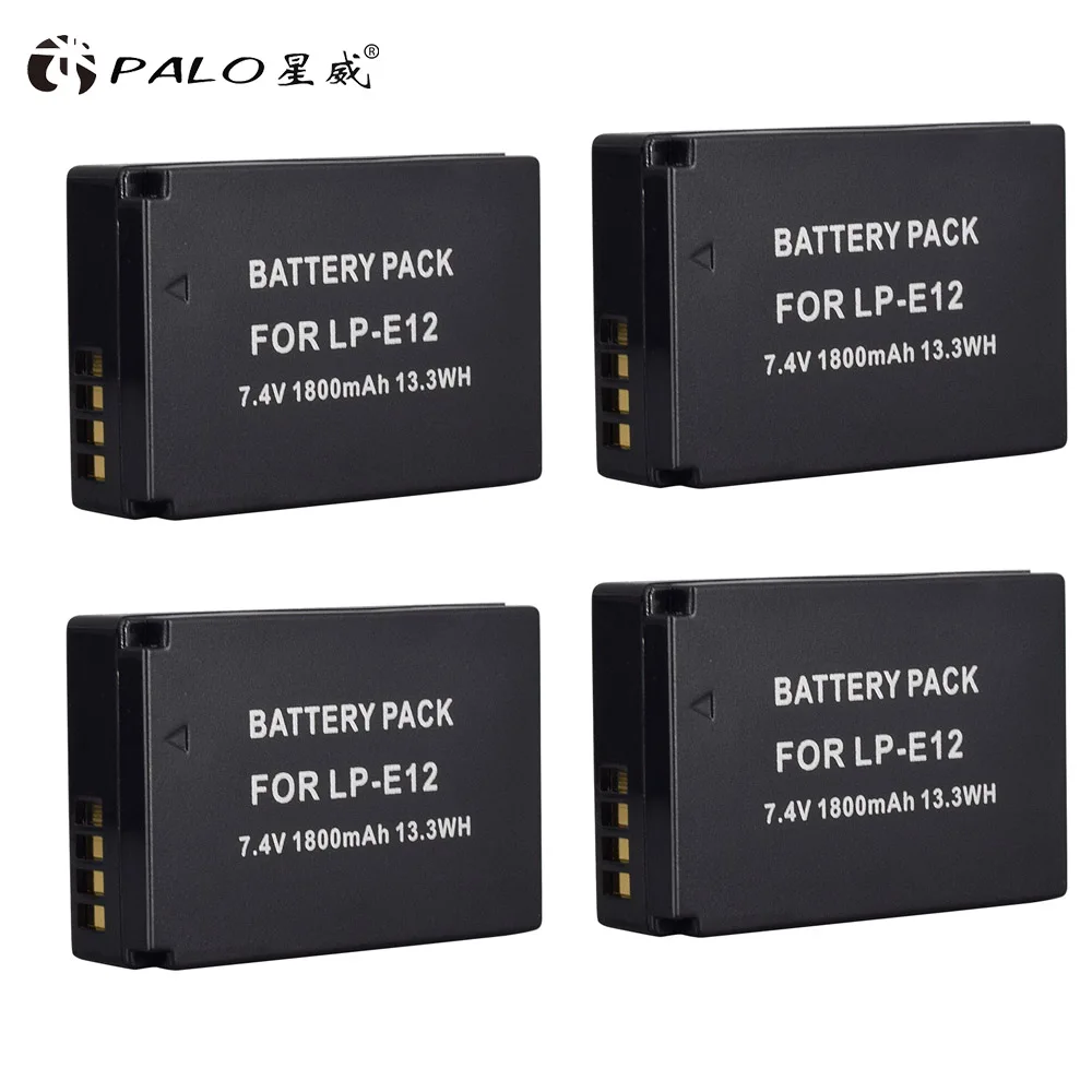 4 pcs battery PALO 2 шт. LPE12 LP E12 цифровая батарея+ ЖК Смарт USB двойное зарядное устройство для canon EOS M M10 M50 m100 M100D rebel SL1 Kiss X7 камера - Цвет: 4 pcs battery
