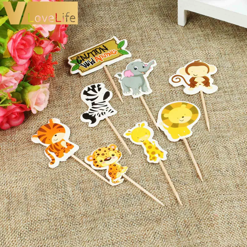 24 шт./лот сафари джунгли животные кексы пики вечерние украшения на день рождения