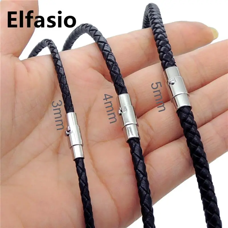 3/4/5 мм черный шнур из натуральной кожи Серебряное золото нержавеющая сталь замок