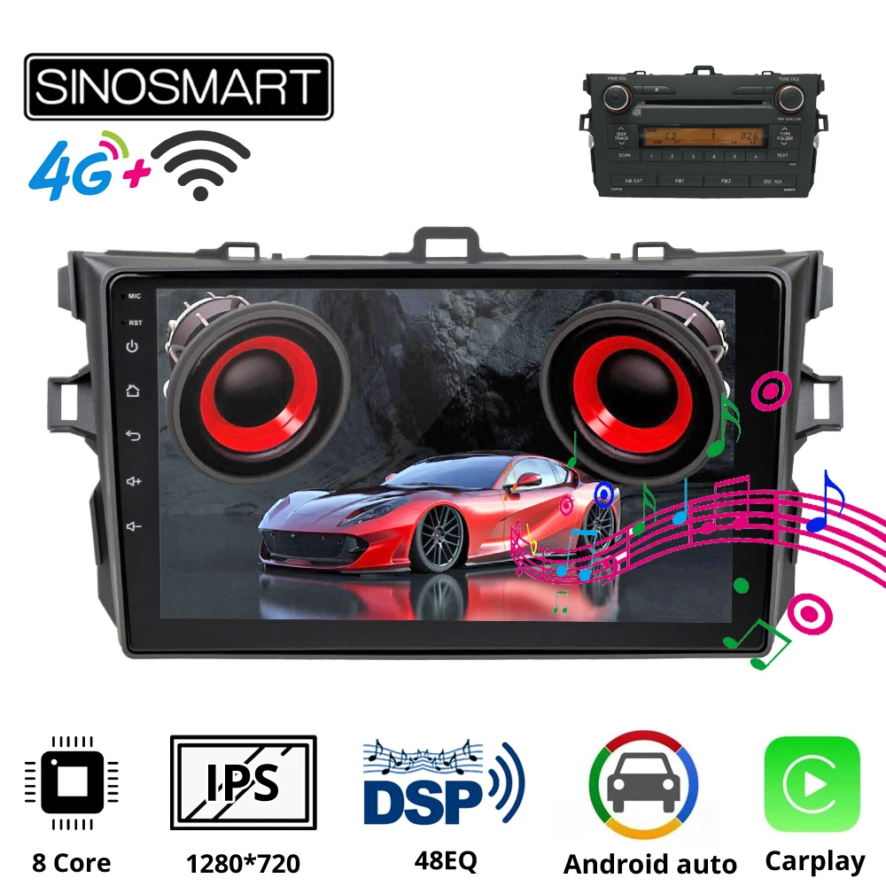 Sinosmart Автомобильный GPS плеер для Toyota Corolla 2009 2013 с OEM базовым Радио 8 ядер DSP