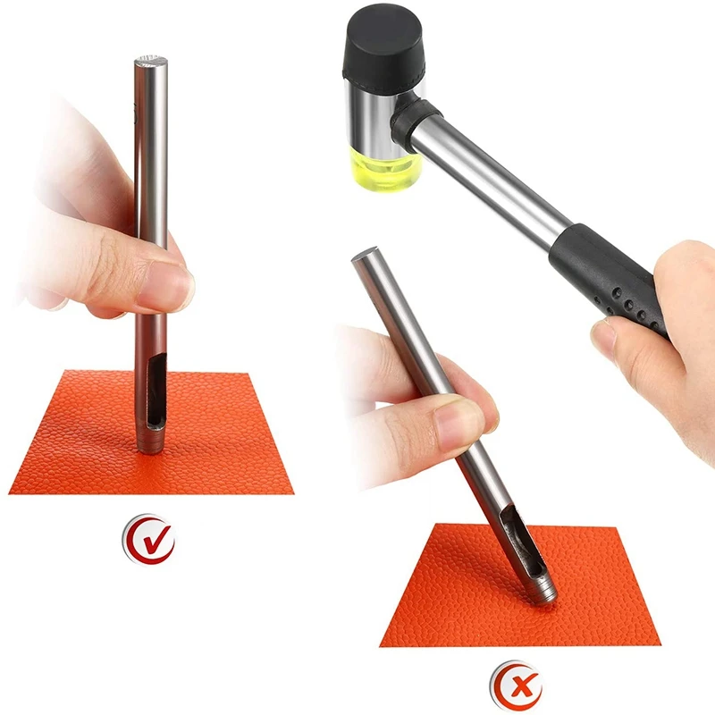 

11Pcs Leather Hole Punch Set Leather Hole Punch Cutter Dual Head Rubber Hammer Leather Working Tools(0.5-5 mm)