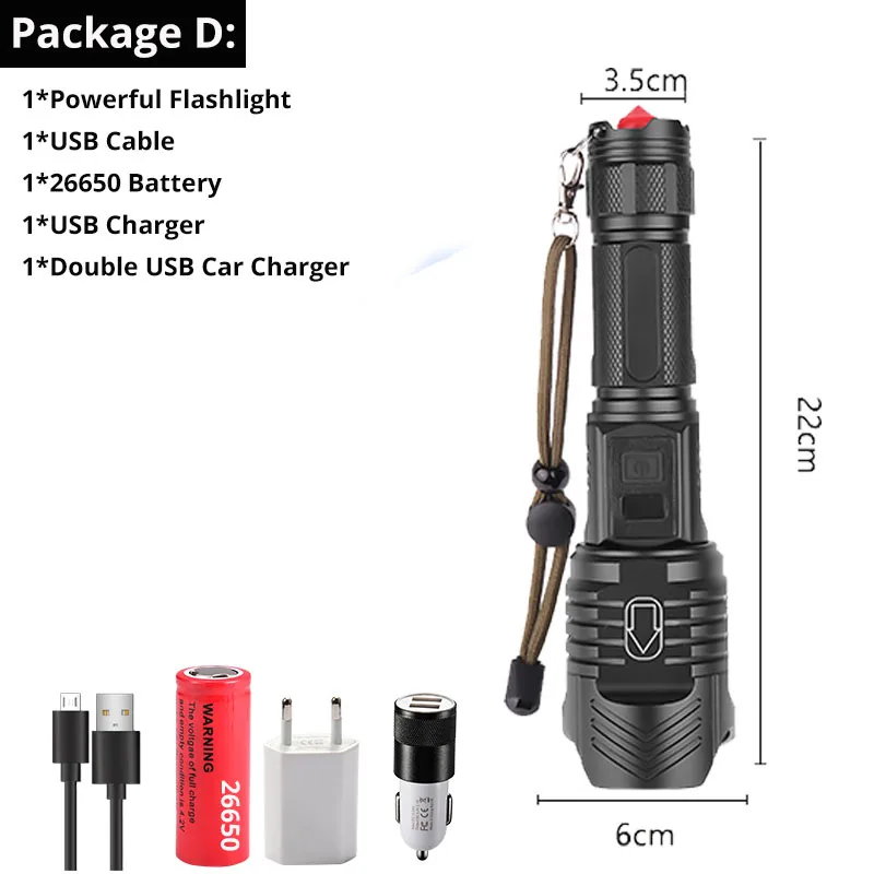 Package D XHP90 светодиодный светильник-вспышка мощный xhp70.2 САМЫЙ МОЩНЫЙ СВЕТИЛЬНИК-вспышка 26650 usb фонарь xhp70 xhp50 фонарь 18650 охотничий Фонарь ручной светильник - Испускаемый цвет: Package D
