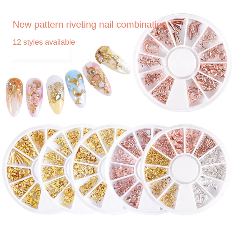 12 Pcs(1BOX) Nail Art Decoration Wheel Glitter Rhinestone Nail Art Fashionable Decoration 3D DIY Nail Art Design Charm
