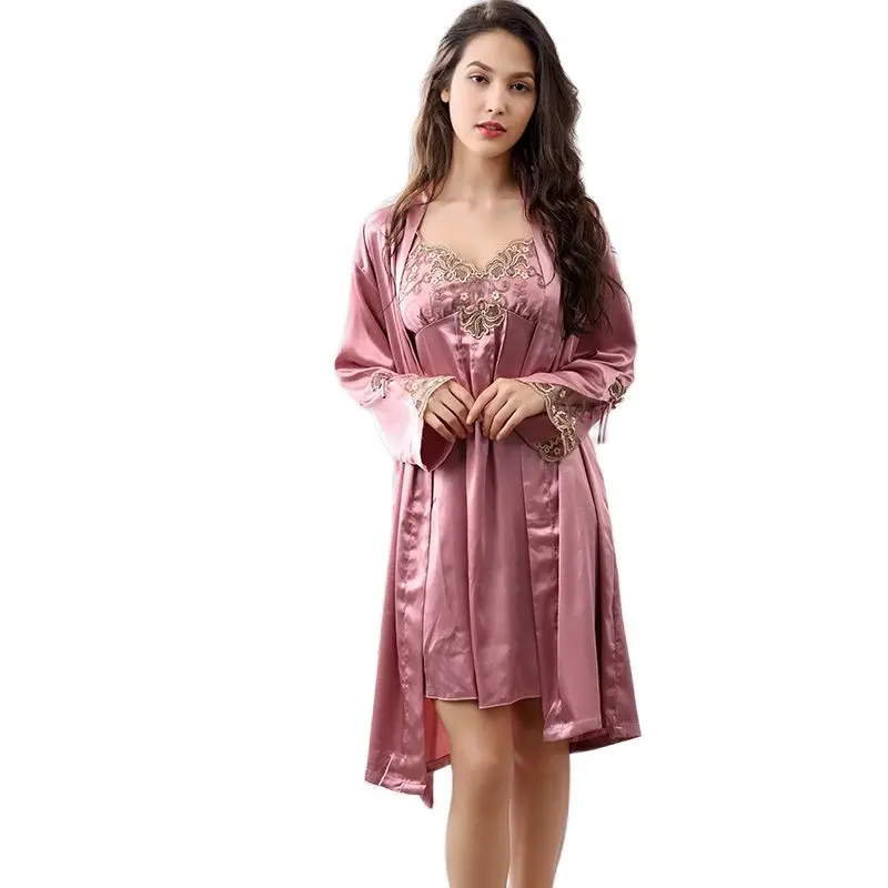 Халат женская зимняя обувь утепленные атласного шелка Ночная одежда для женщин