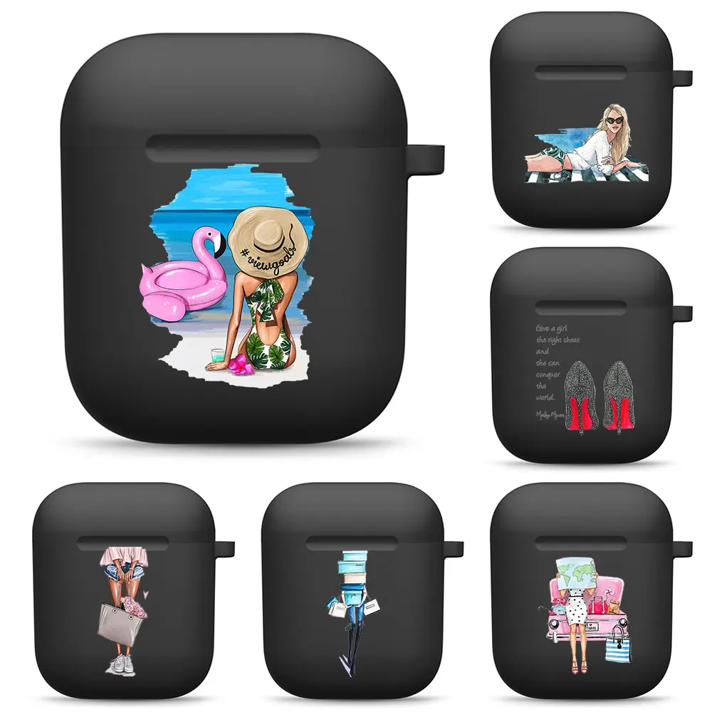 

Fashion Beauty Brown Black Princess Girl Soft Silicone Cases For Apple Airpods 1/2 Wireless Earphone Cover Charging Box Bags