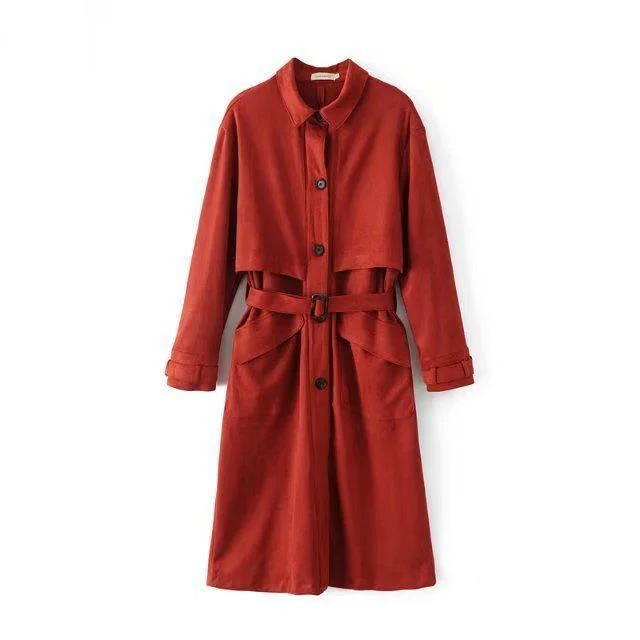 

2021 Spring Elegant Woman Trench Coat Fashion Classic Single Breasted Belt Office Lady Casual Outerwear Turn-down Collar Trench