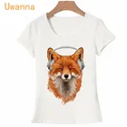 Женская футболка с мультипликационным принтом музыкальная лиса, белые топы, футболка, летняя модная повседневная футболка с коротким рукавом и круглым вырезом, женская одежда